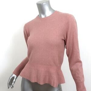 FRAME Womens XS Cashmere Peplum Cinched Ruffle Hem Sweater Pink Crewneck Preppy